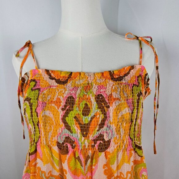 J.Crew Collection Silk Maxi Dress Large Smocked, Tie Straps & Ruffle Hem Yellow - Picture 2 of 9